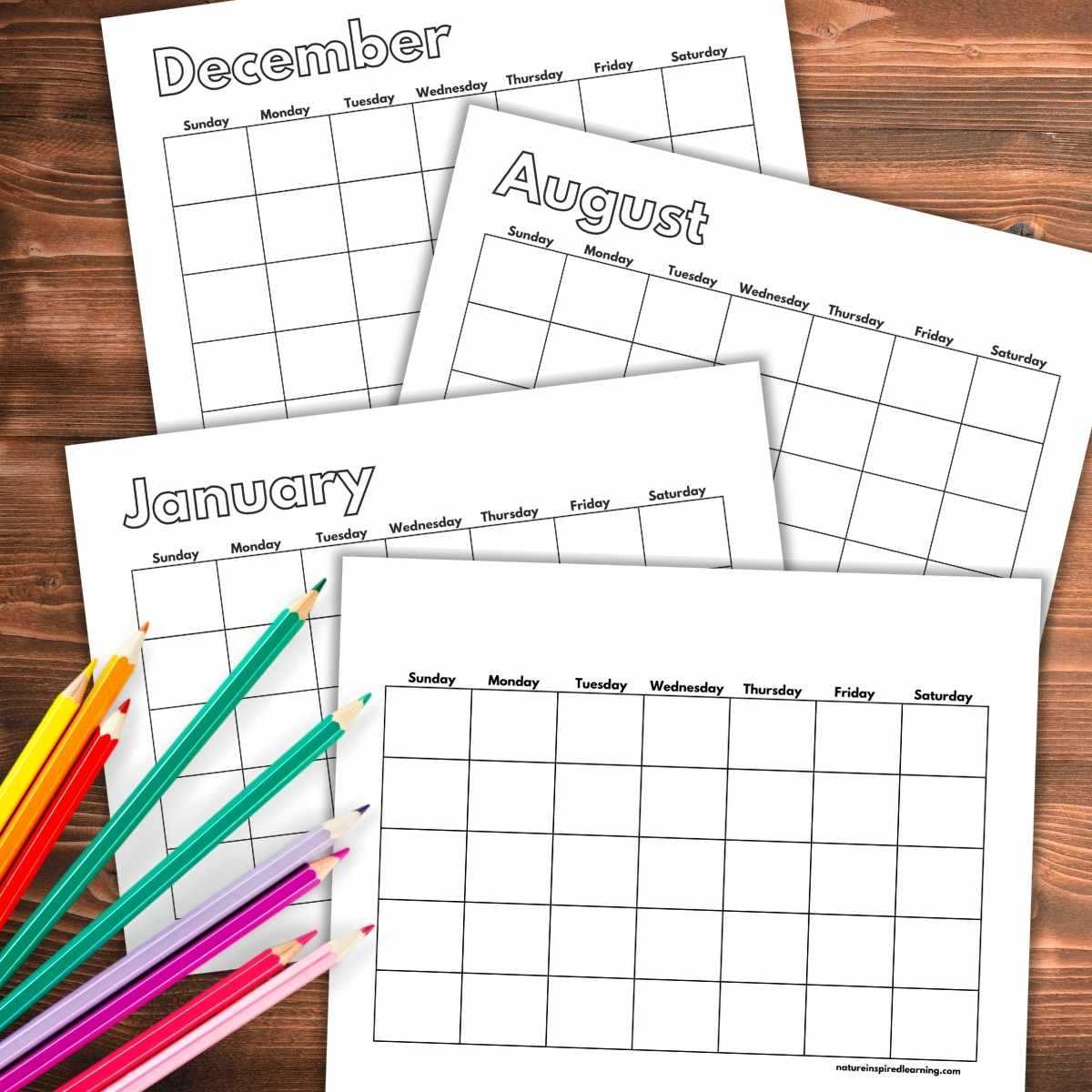 calendar templates free printable