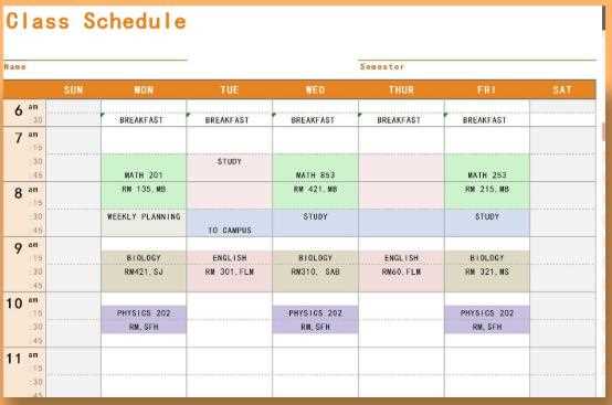 calendar timetable template