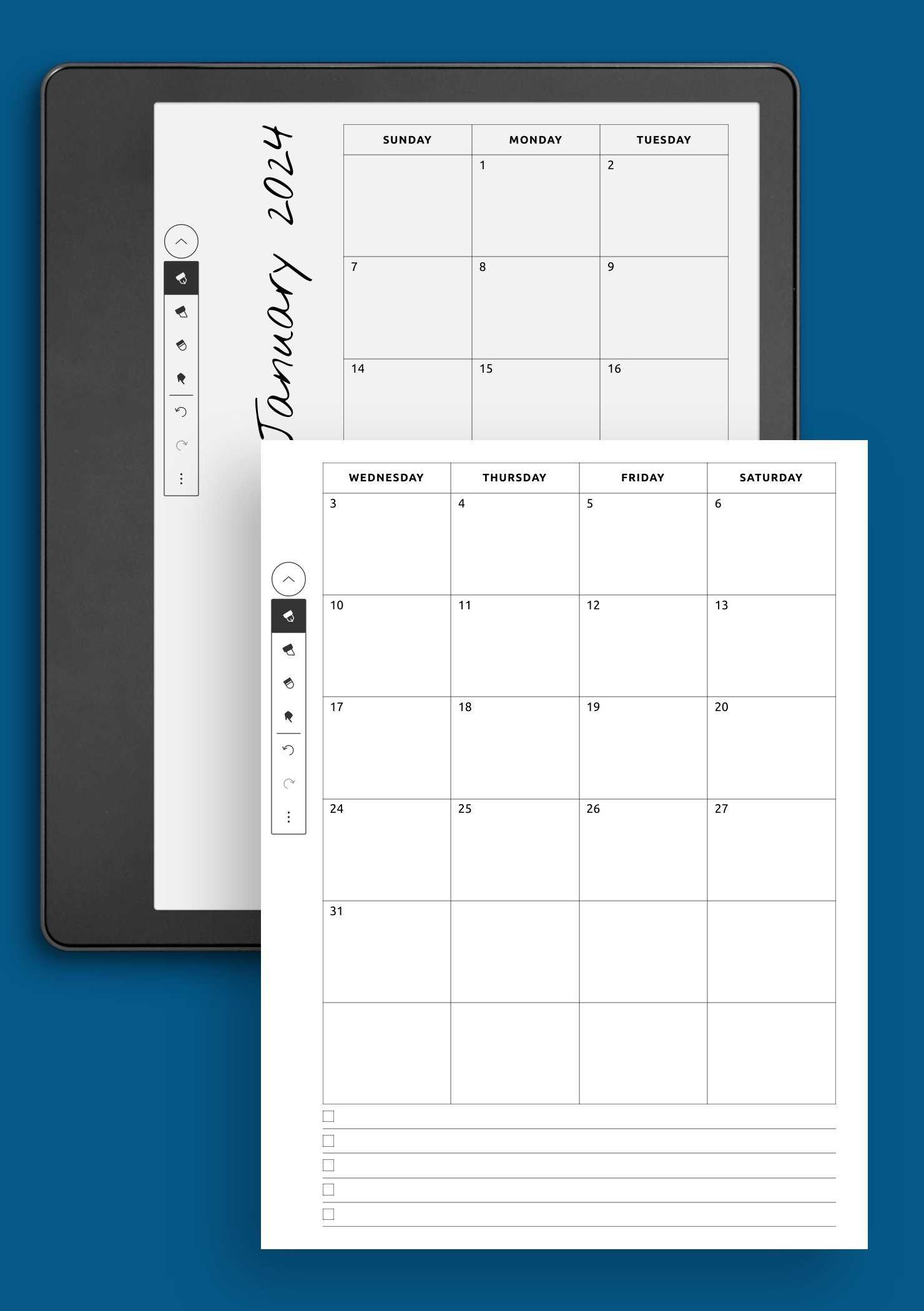calendar with notes template
