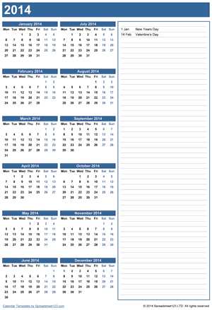 calendar with notes template