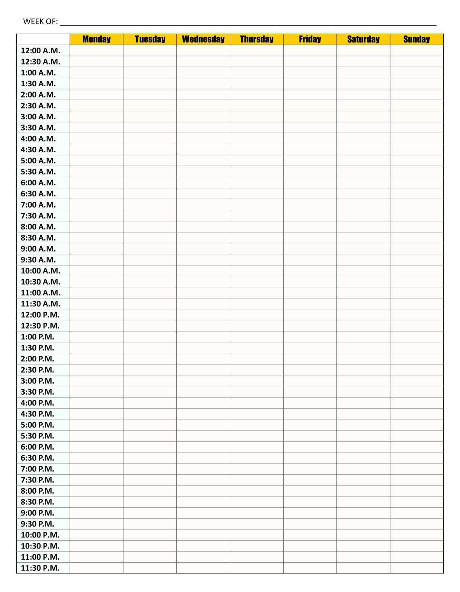 calendar with time slots template