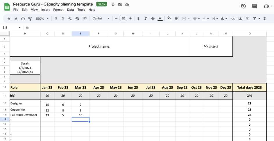 project resource calendar template