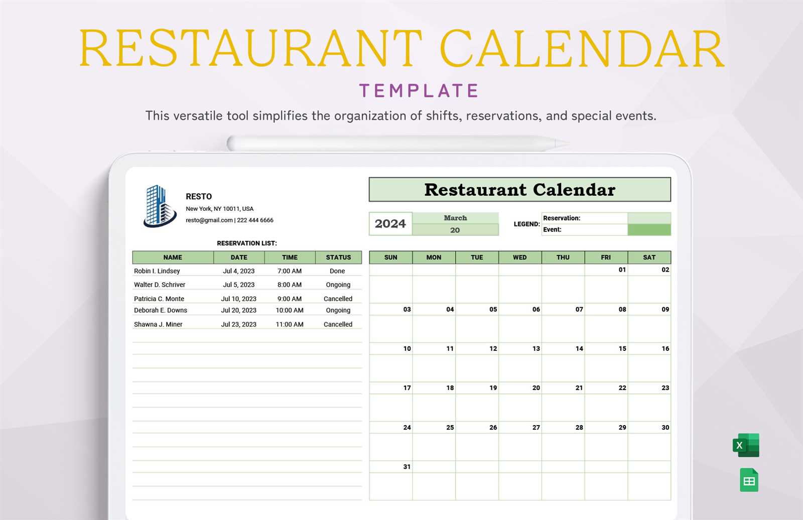 catering calendar template