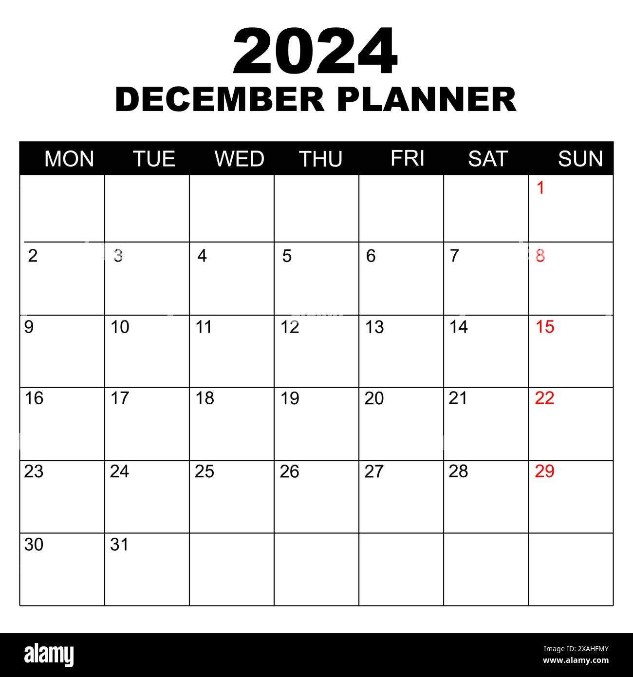 december blank calendar template