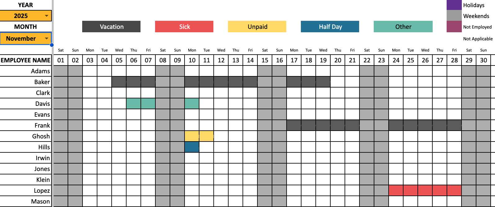 staff leave calendar template