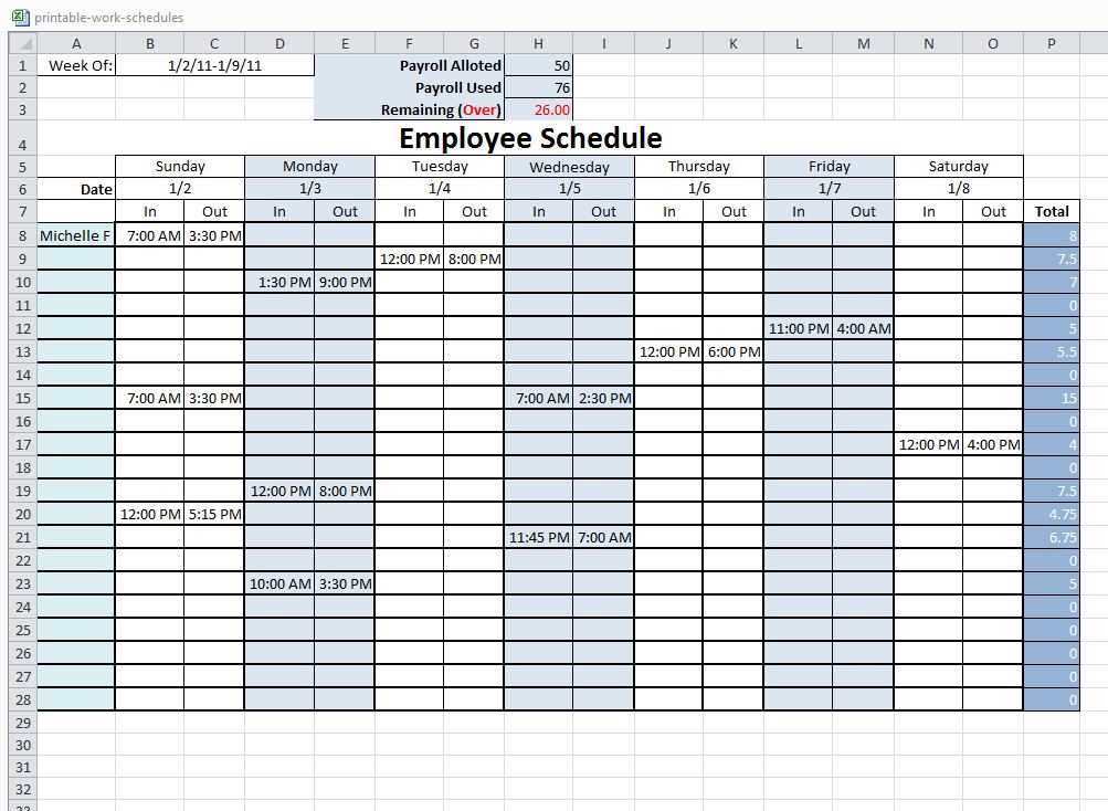 shift work calendar template free