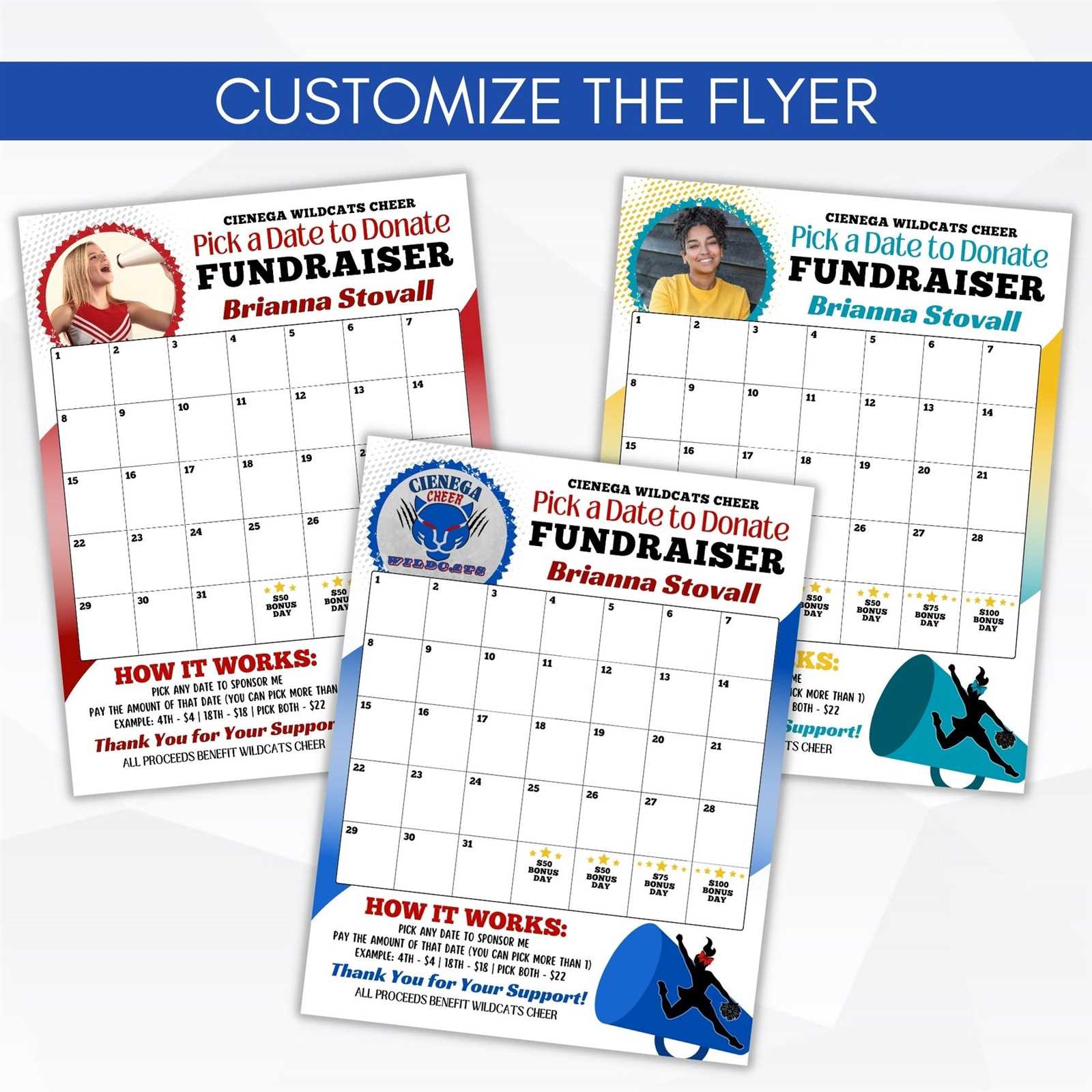 cheer fundraiser calendar template