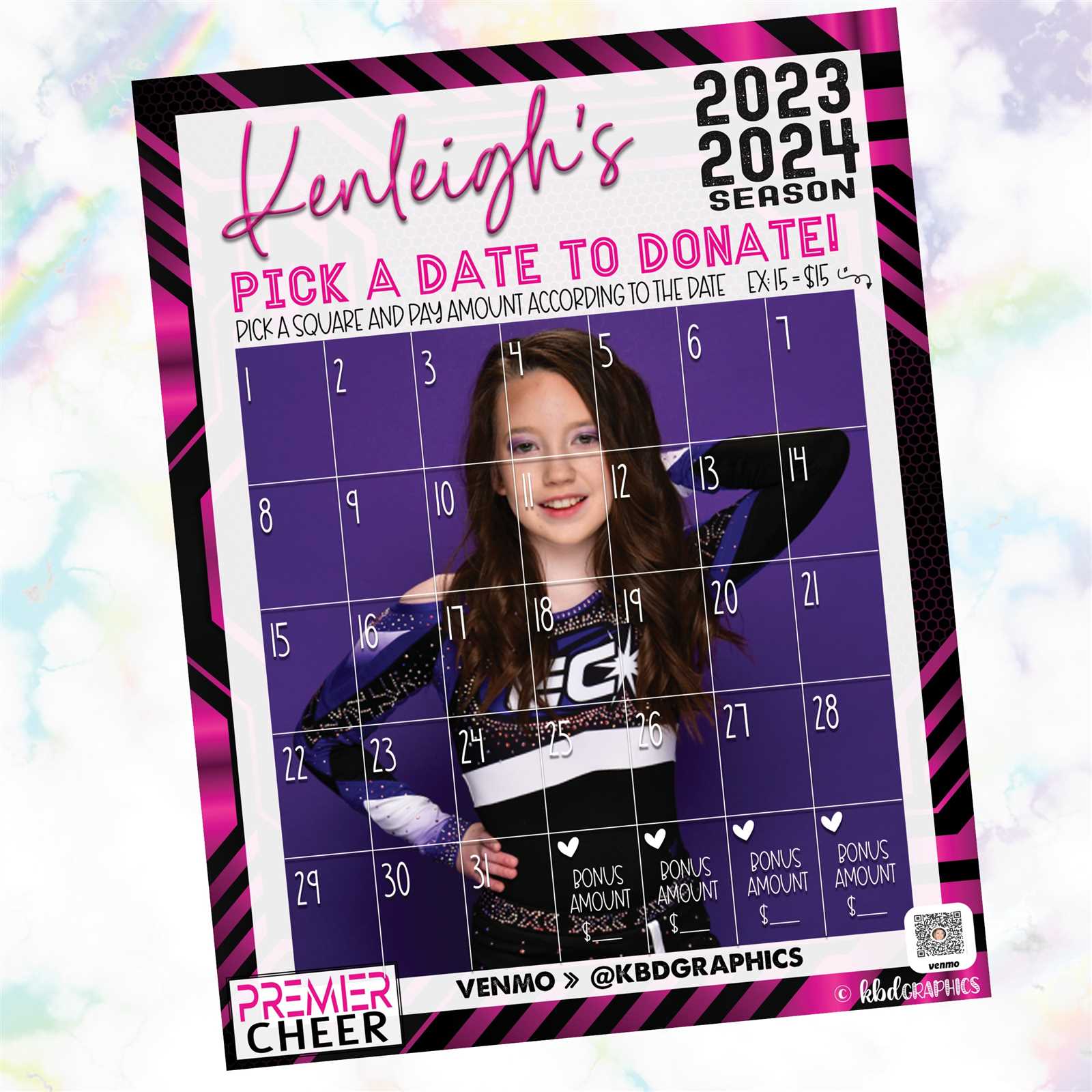 cheer fundraiser calendar template