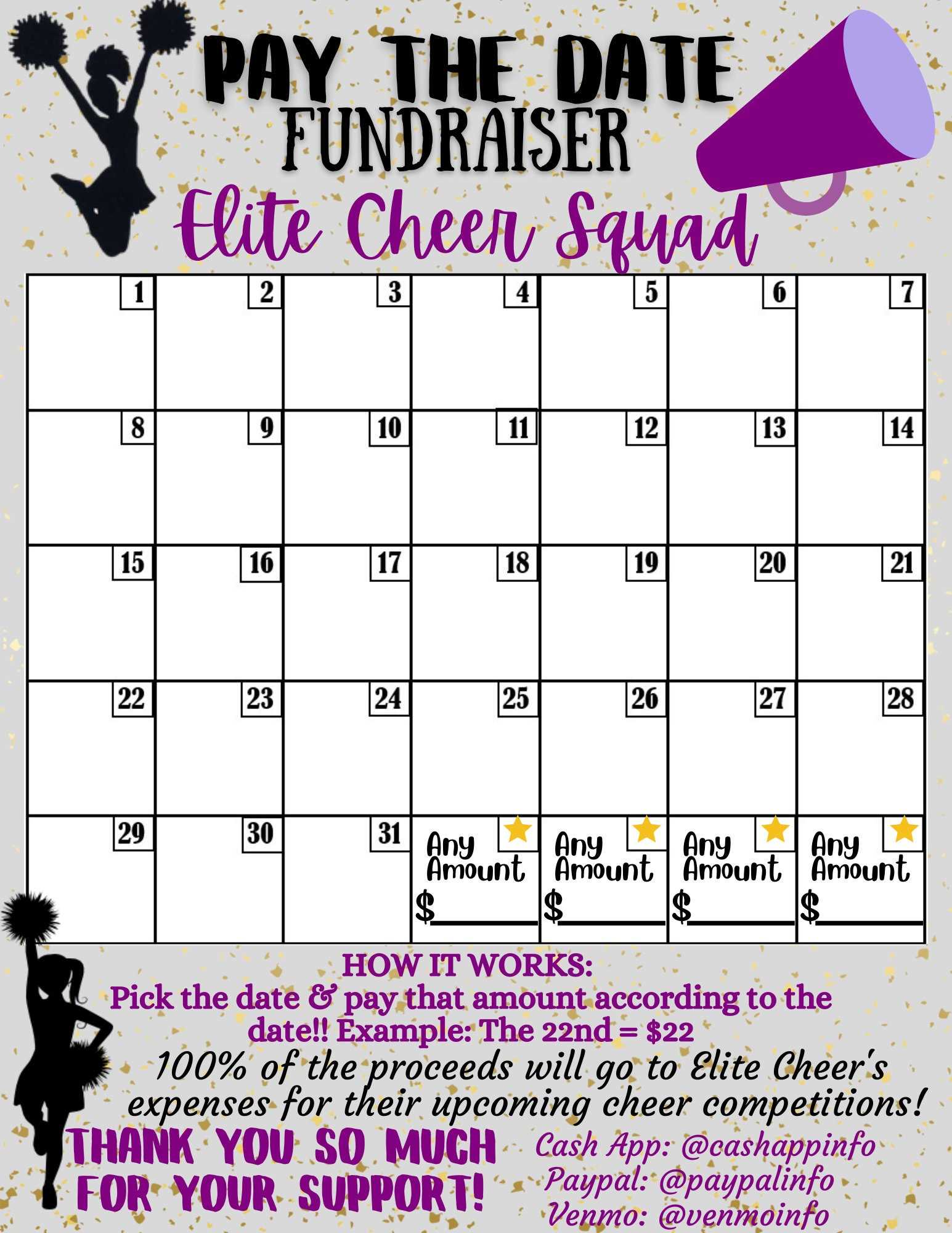 cheerleading calendar template