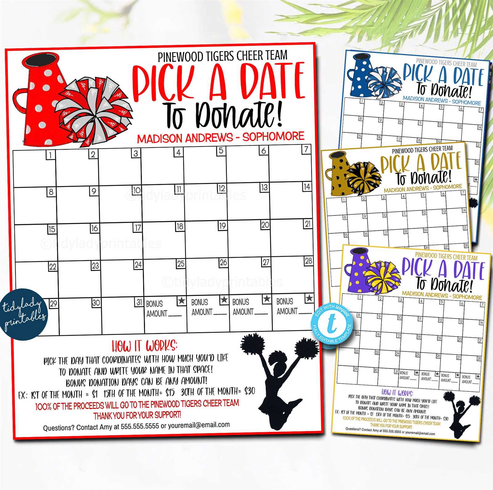 cheerleading calendar template