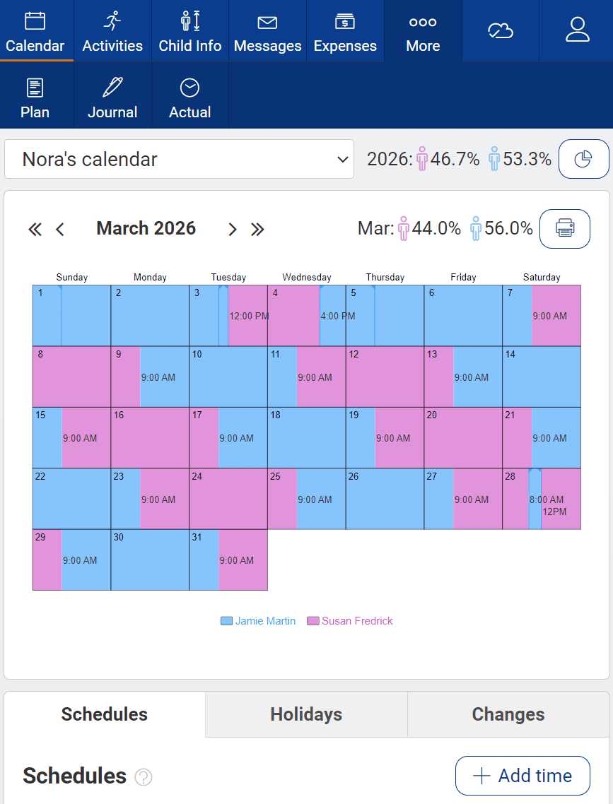 child custody calendar template