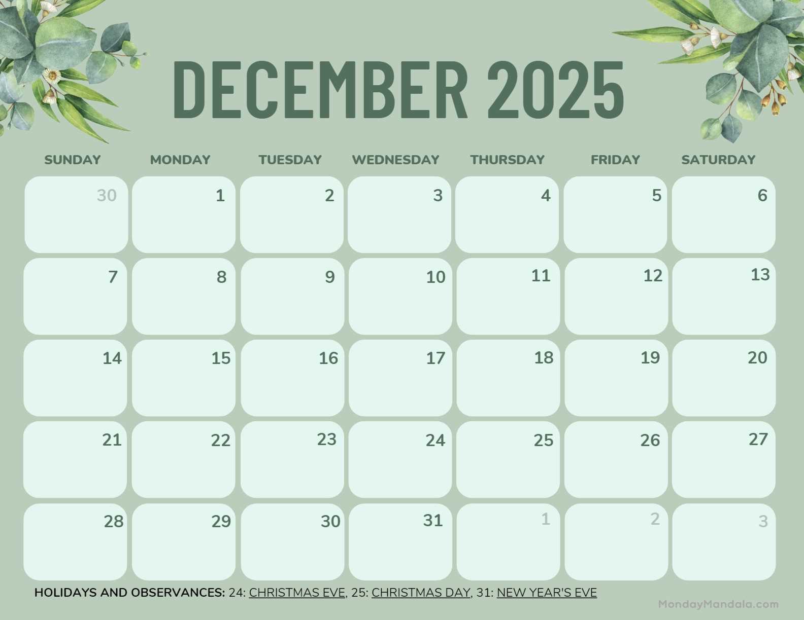 christmas calendar 2025 template