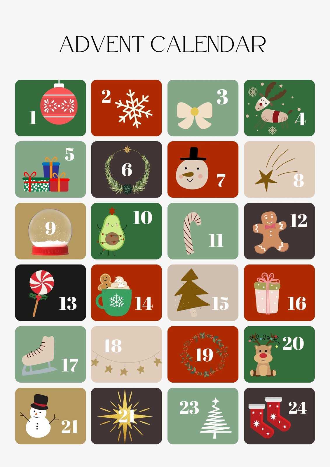 christmas calendar templates free