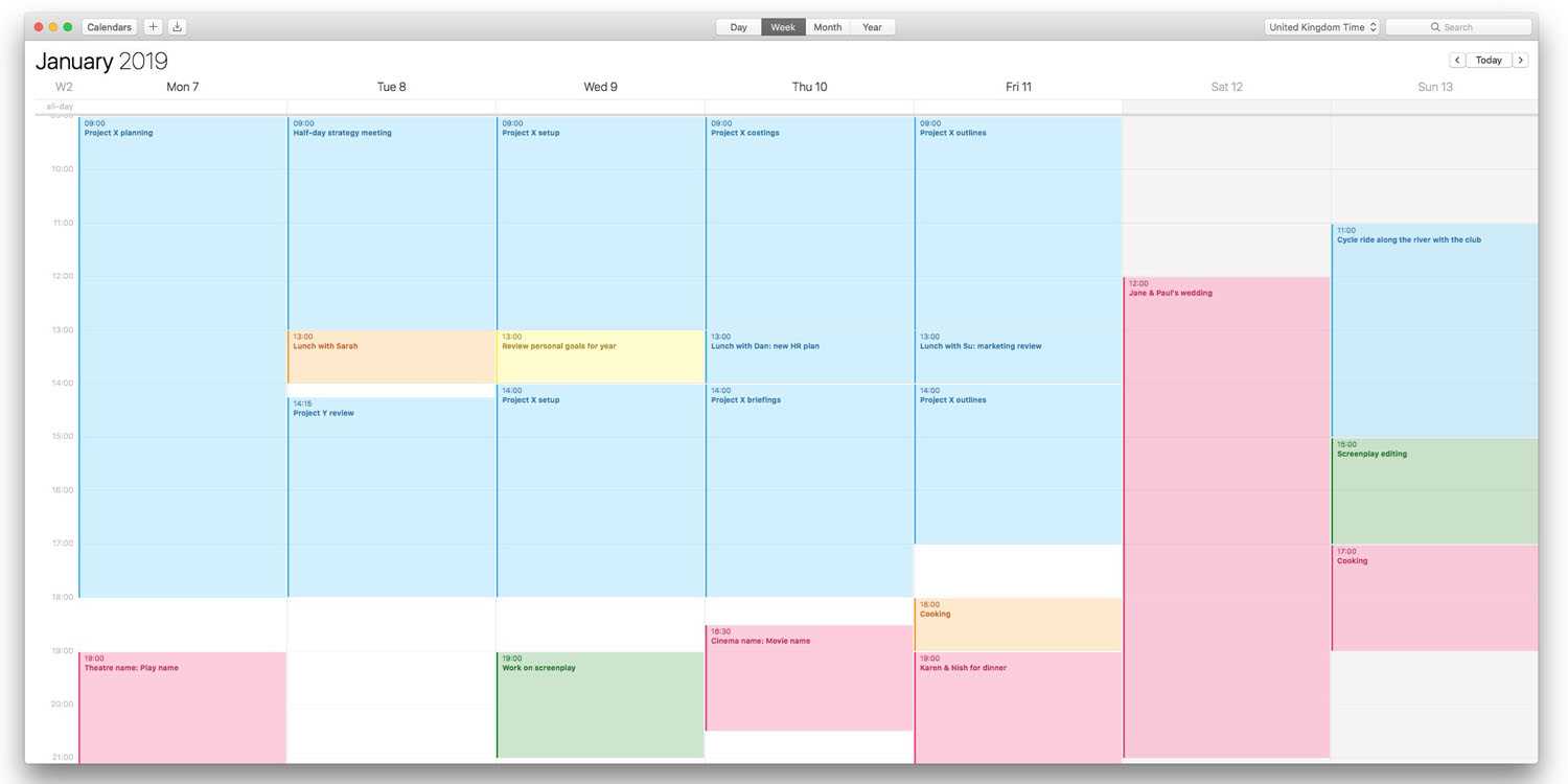 color coded calendar template