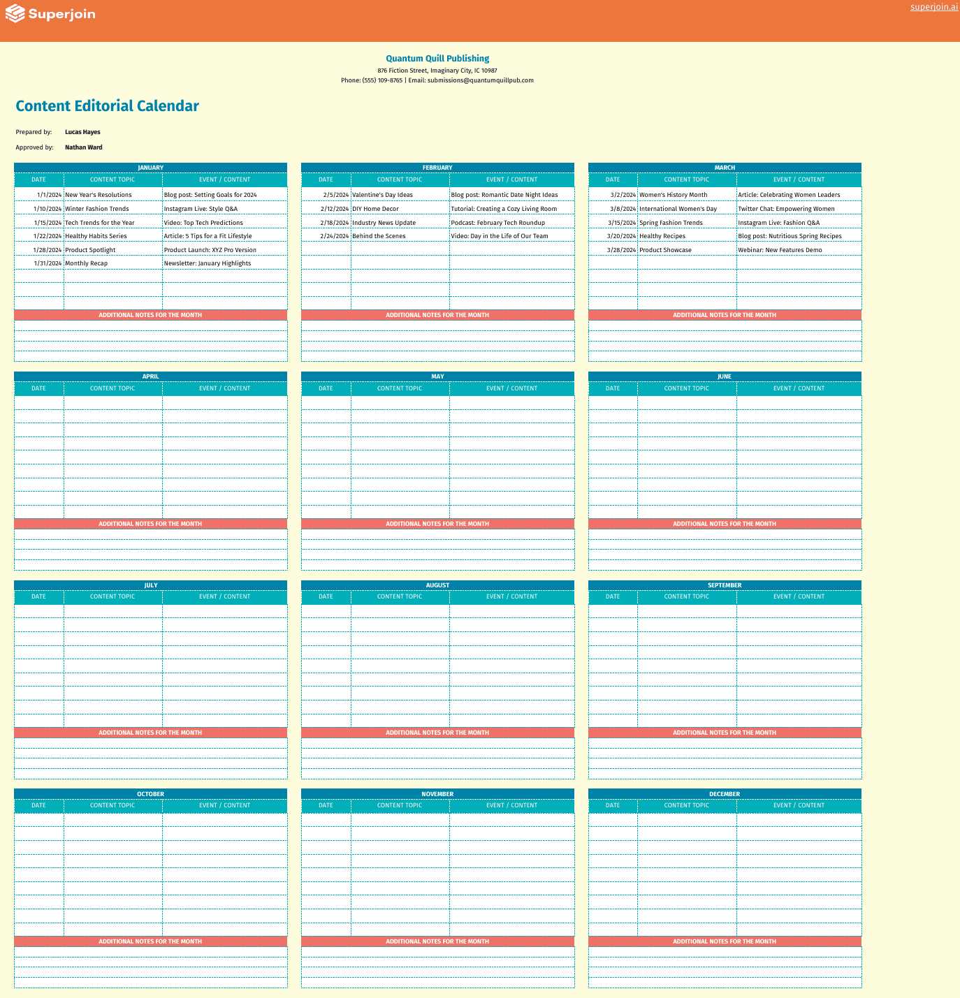 communications calendar template free