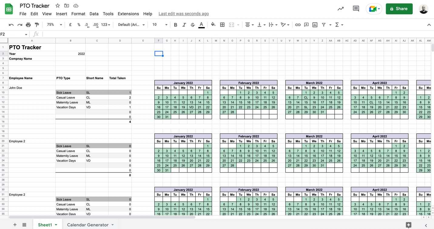 company vacation calendar template