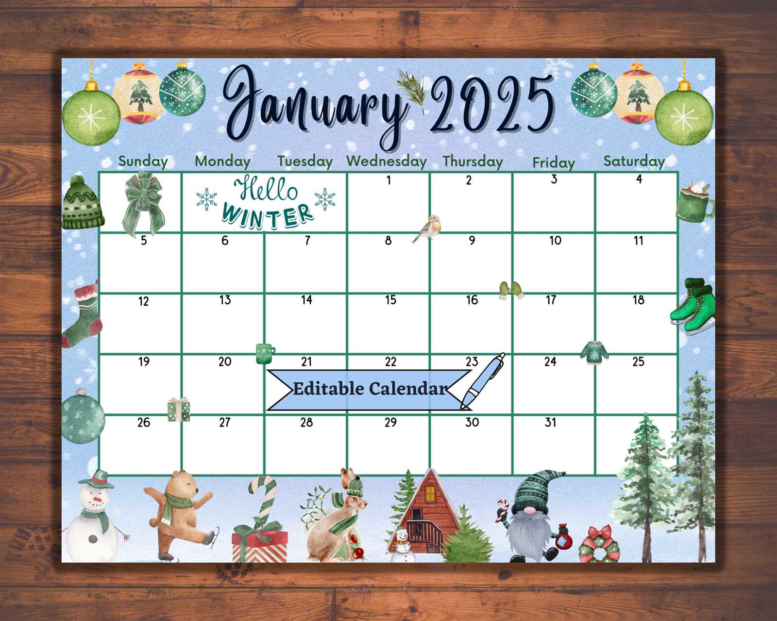 calendar template for january 2025