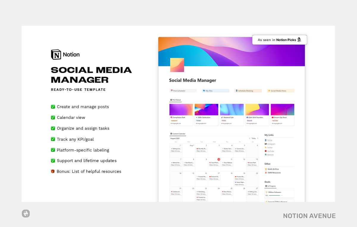 content calendar notion template free