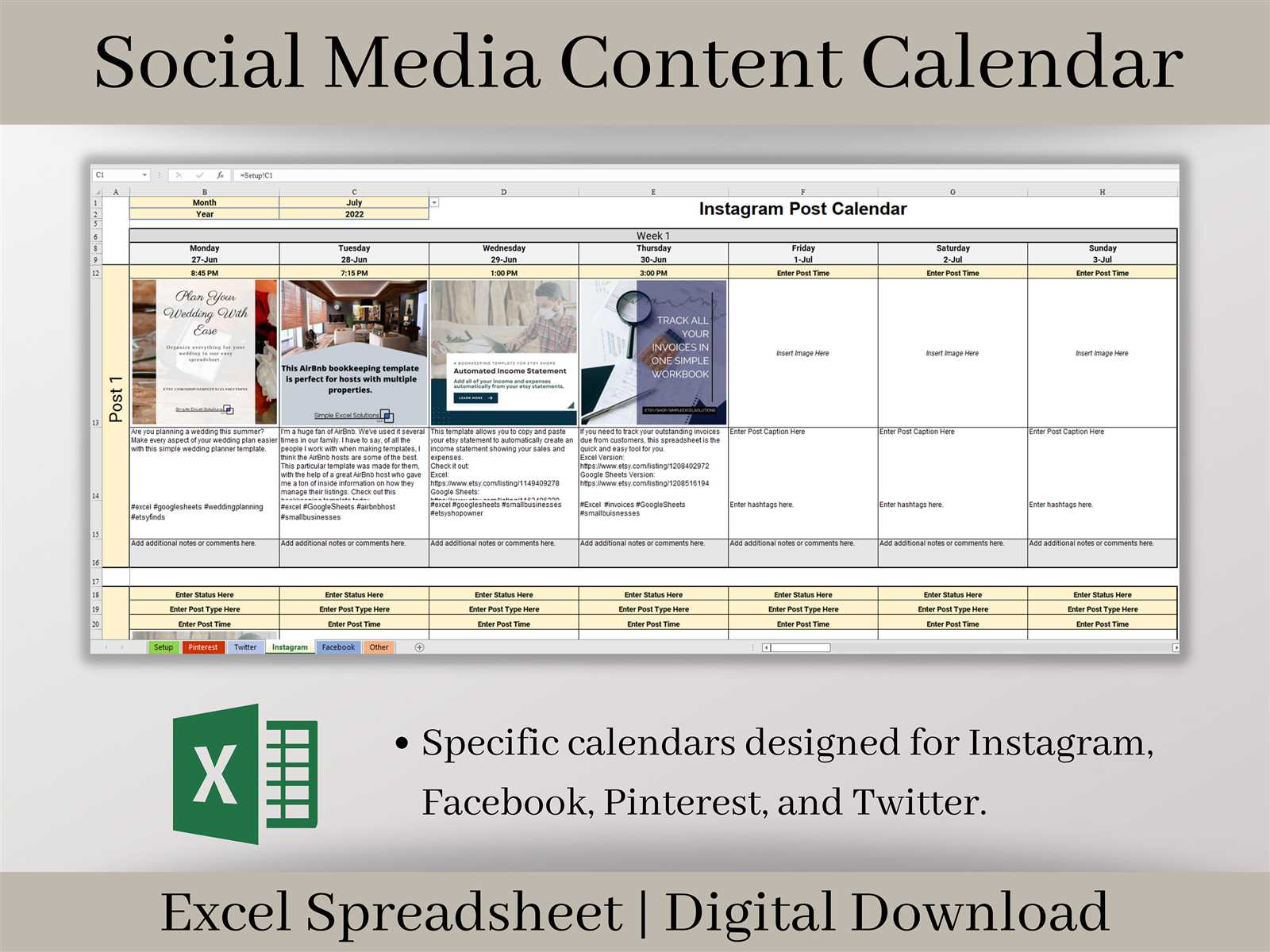 content calendar template instagram