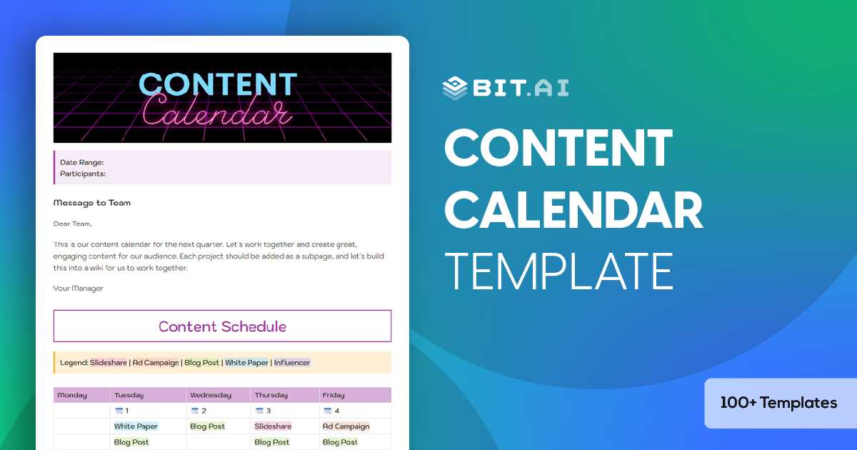 content calendar template social media