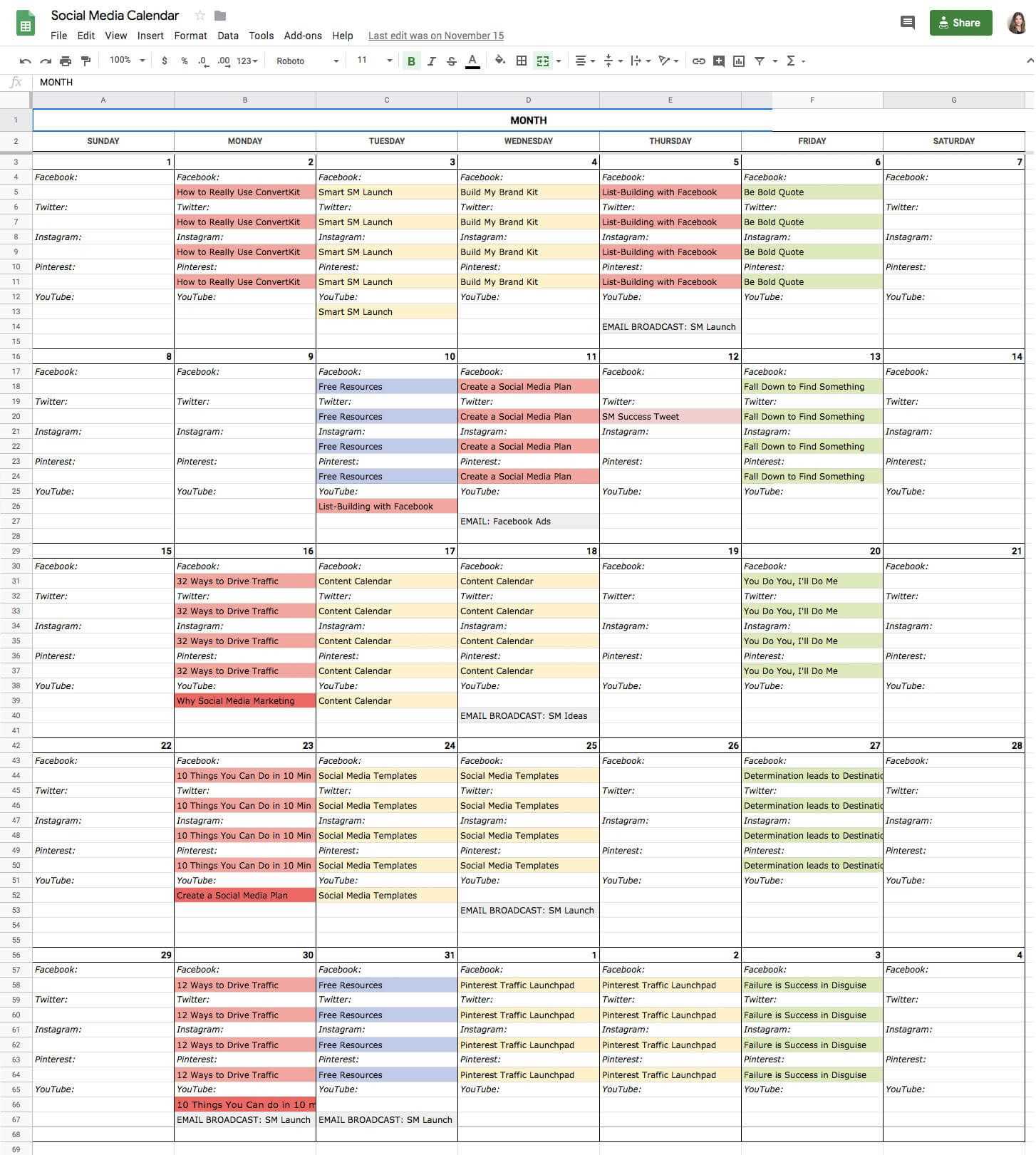 content creation calendar template free