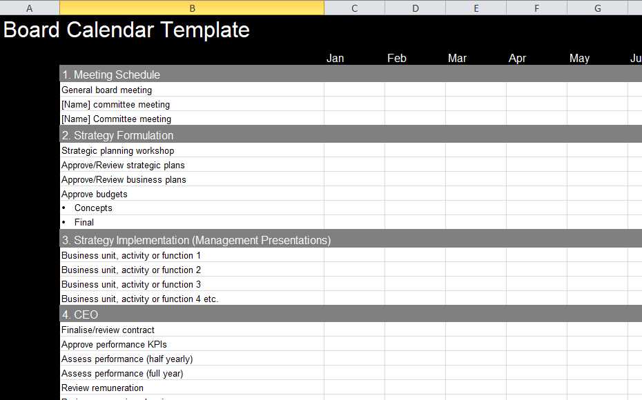 corporate governance calendar template