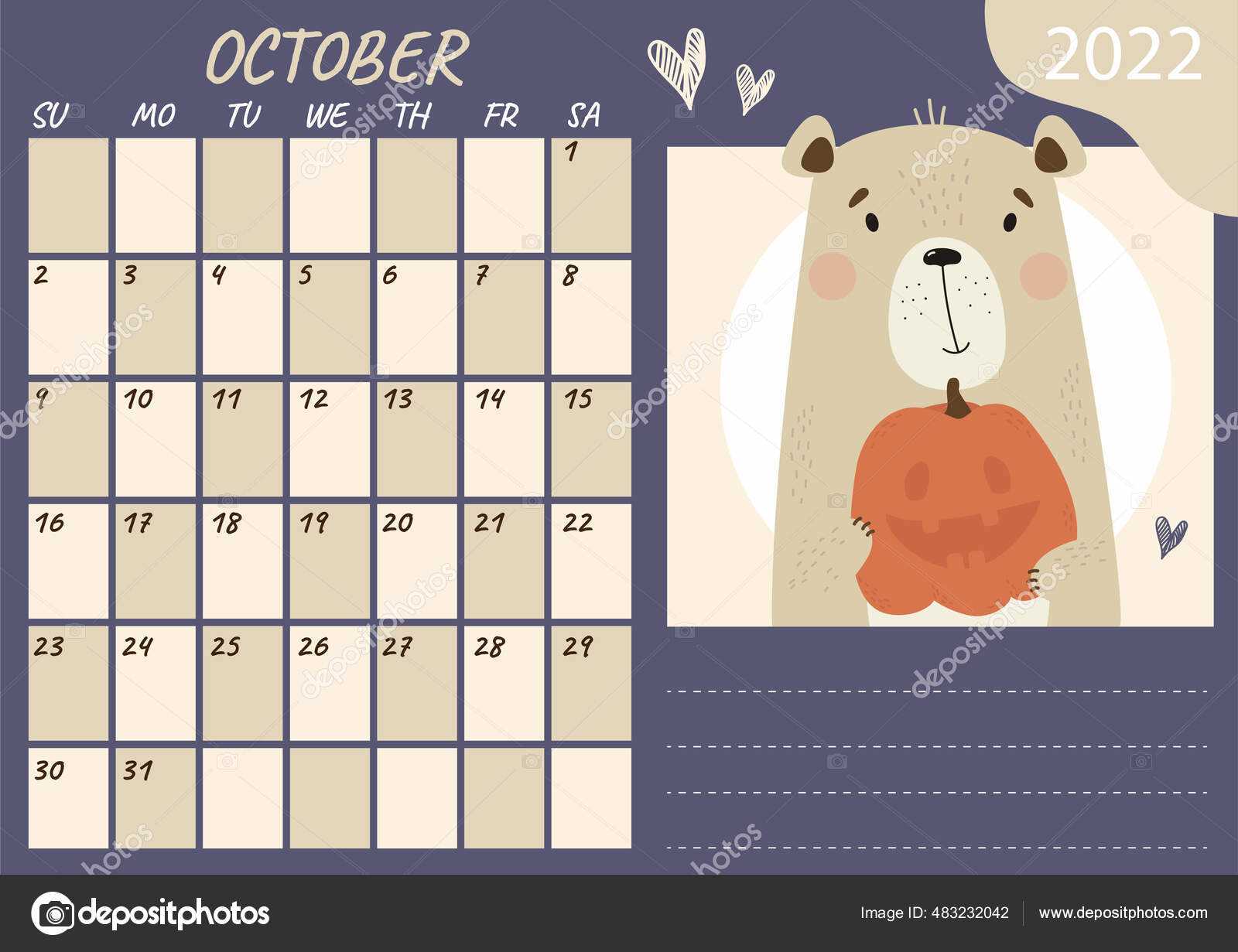 cute october calendar template