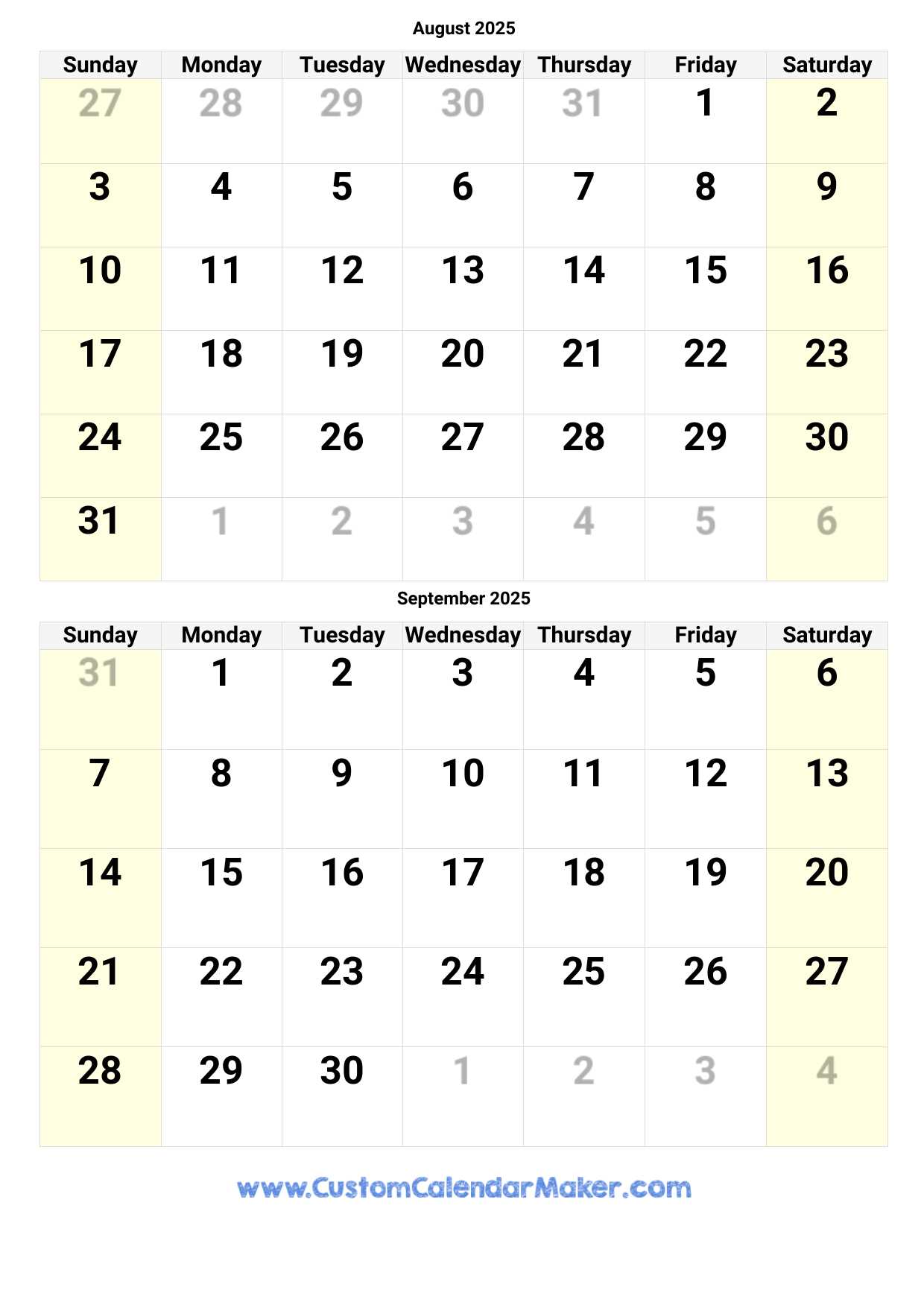 calendar template august and september 2025