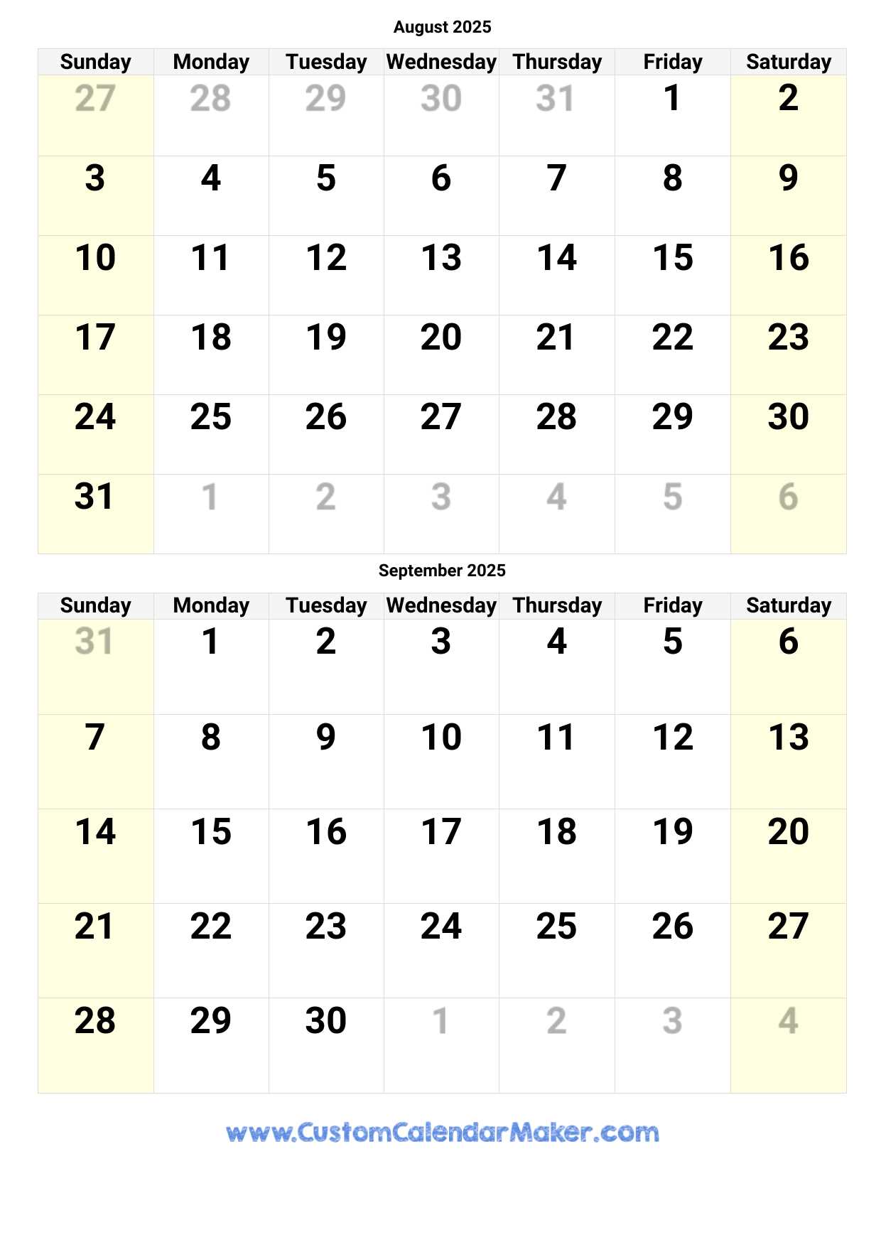 calendar template august and september 2026
