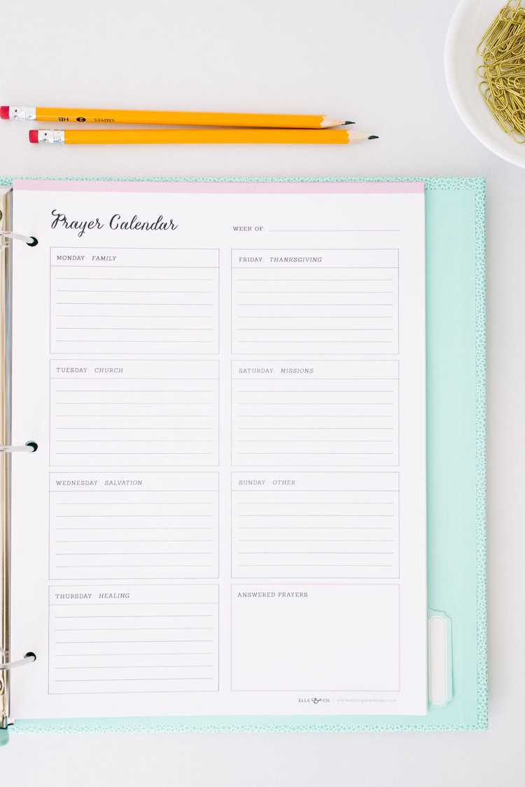 weekly prayer calendar template