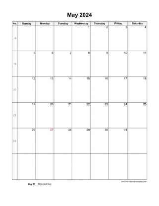 blank may calendar template