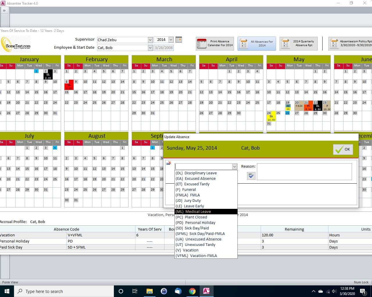 access database calendar template