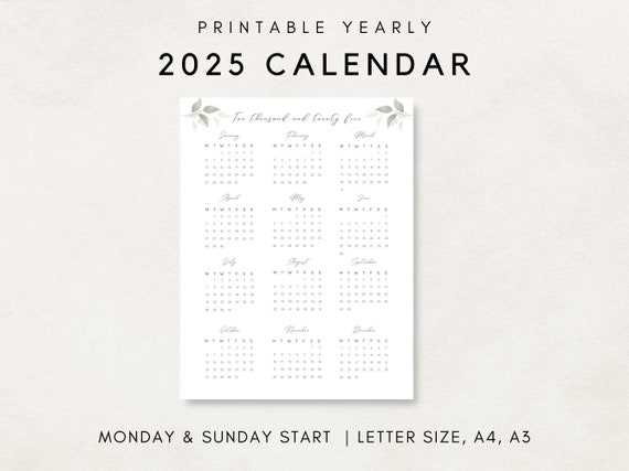 yearly 2025 calendar template