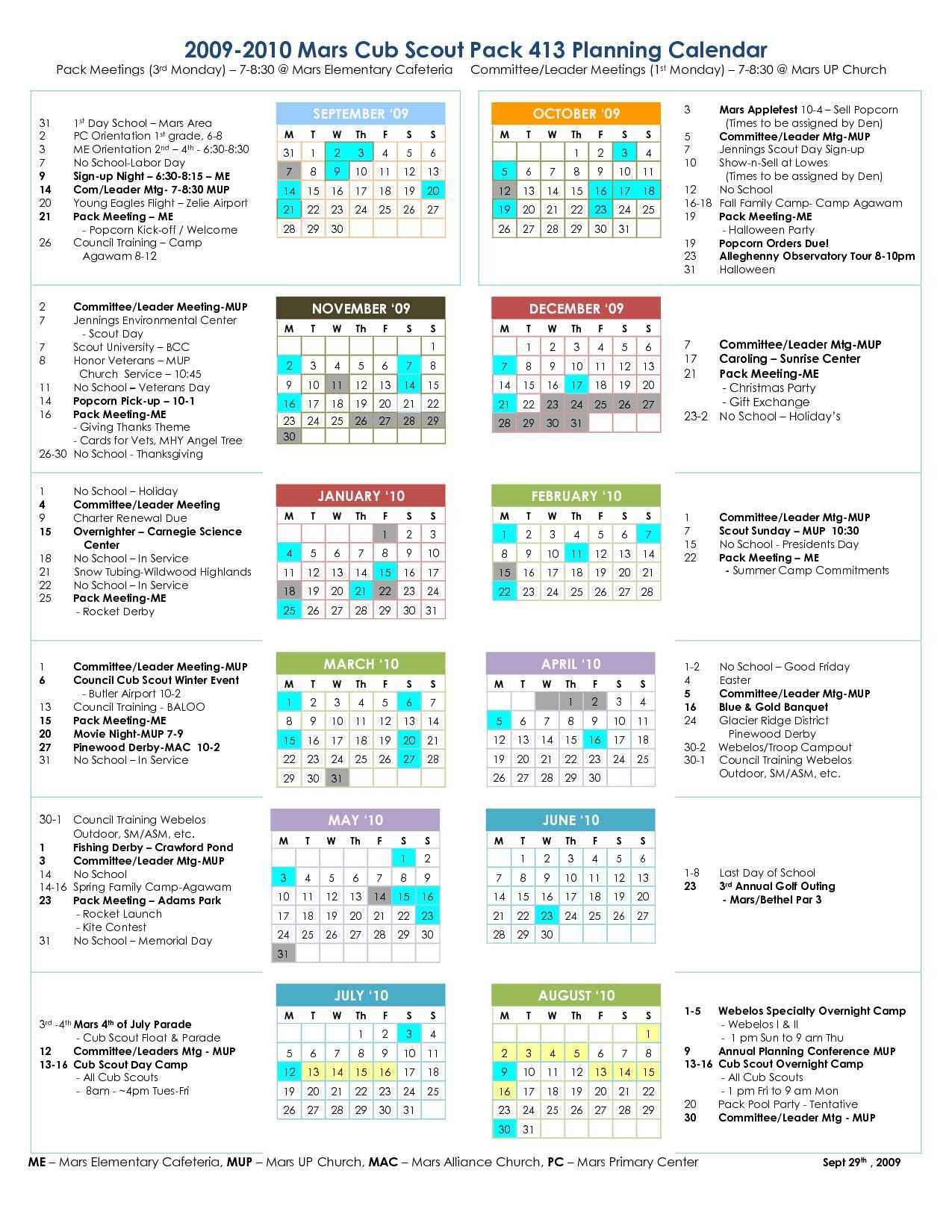 cub scout calendar template