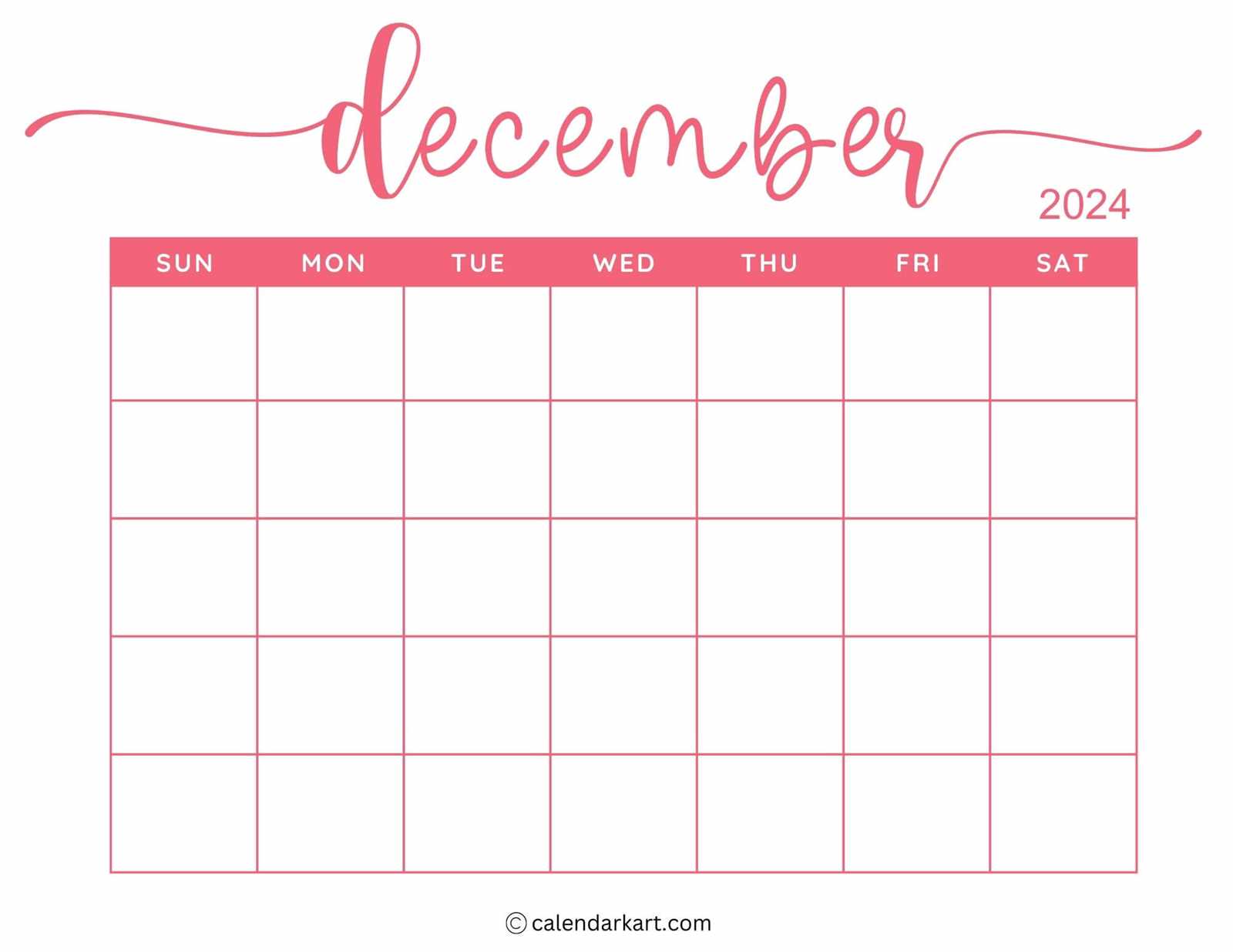 free december calendar template