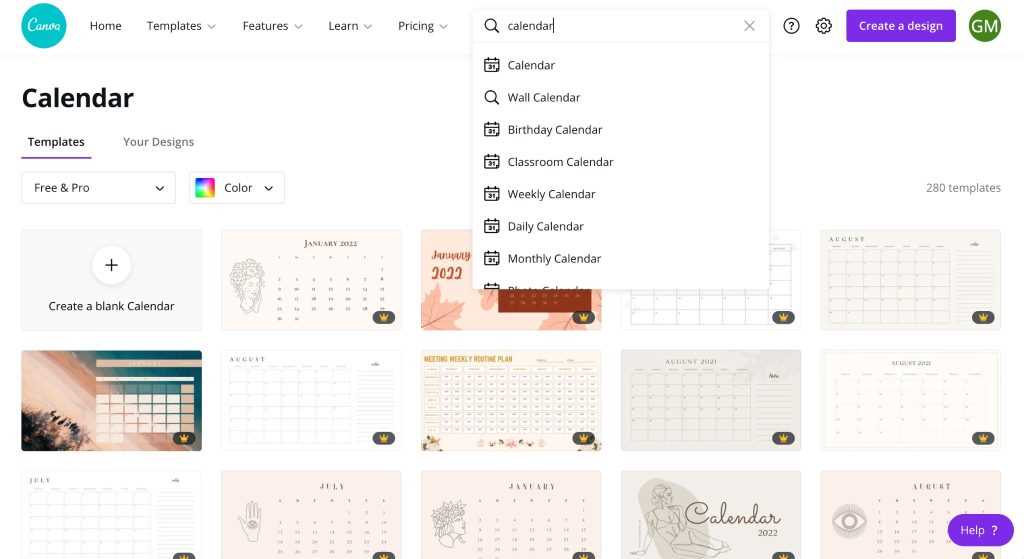 custom monthly calendar template