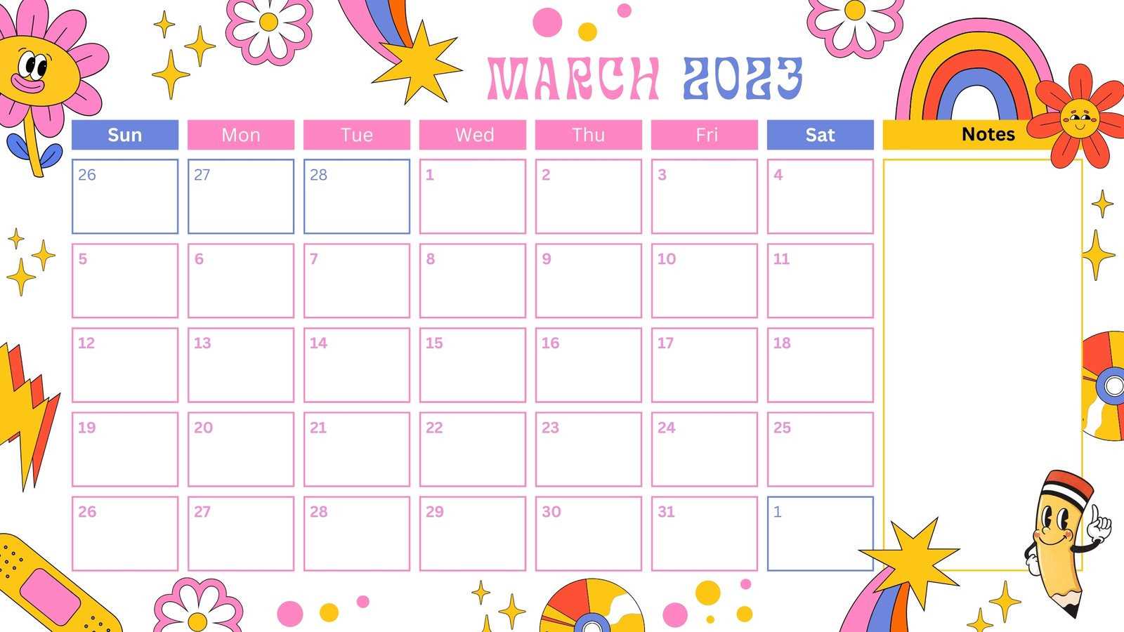 customizable cute blank calendar template