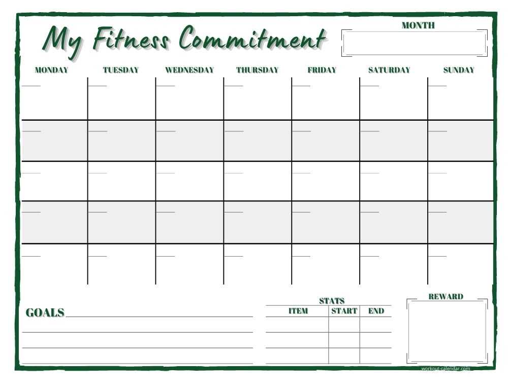 customizable workout calendar template