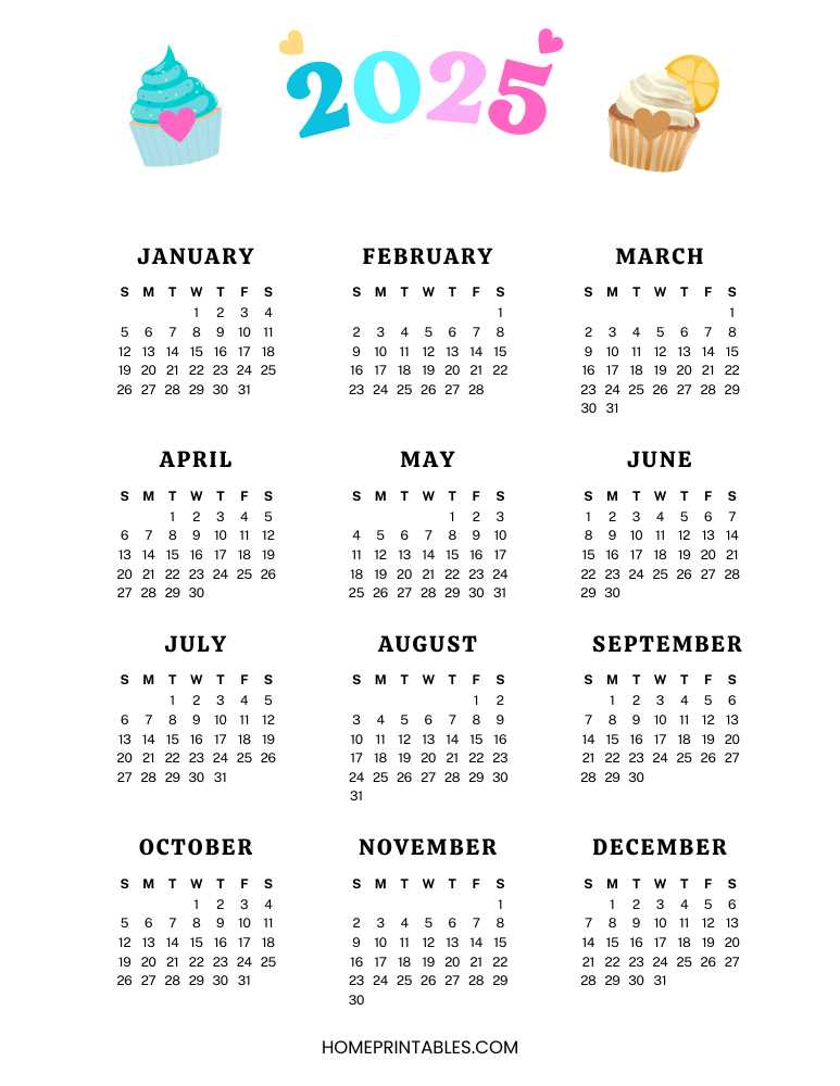 cute calendar 2025 template