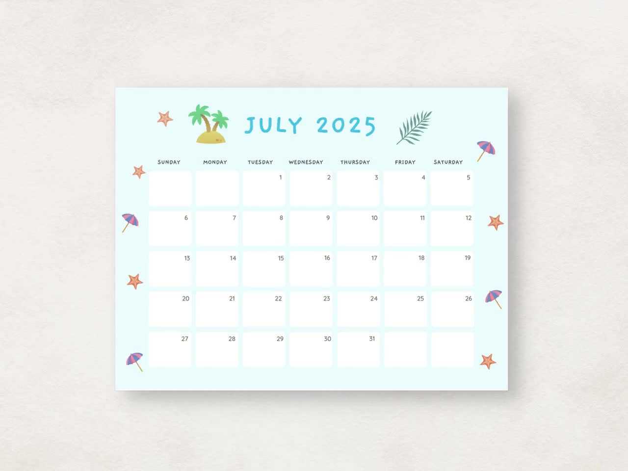 cute calendar template 2025