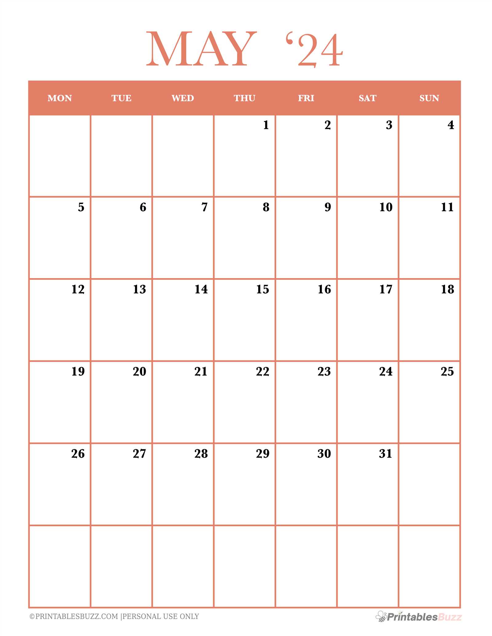 cute may calendar template