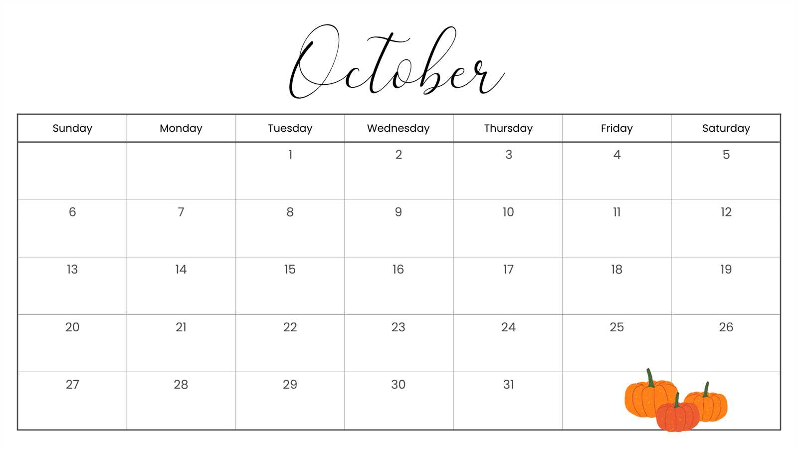 cute october calendar template