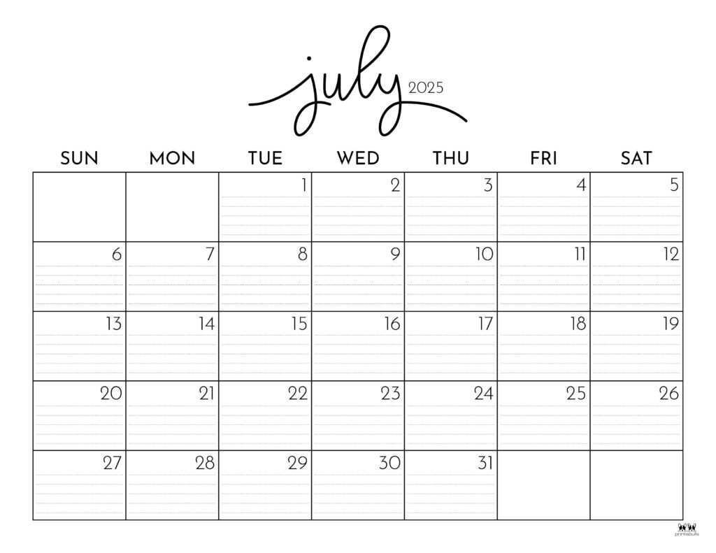 2025 july calendar template