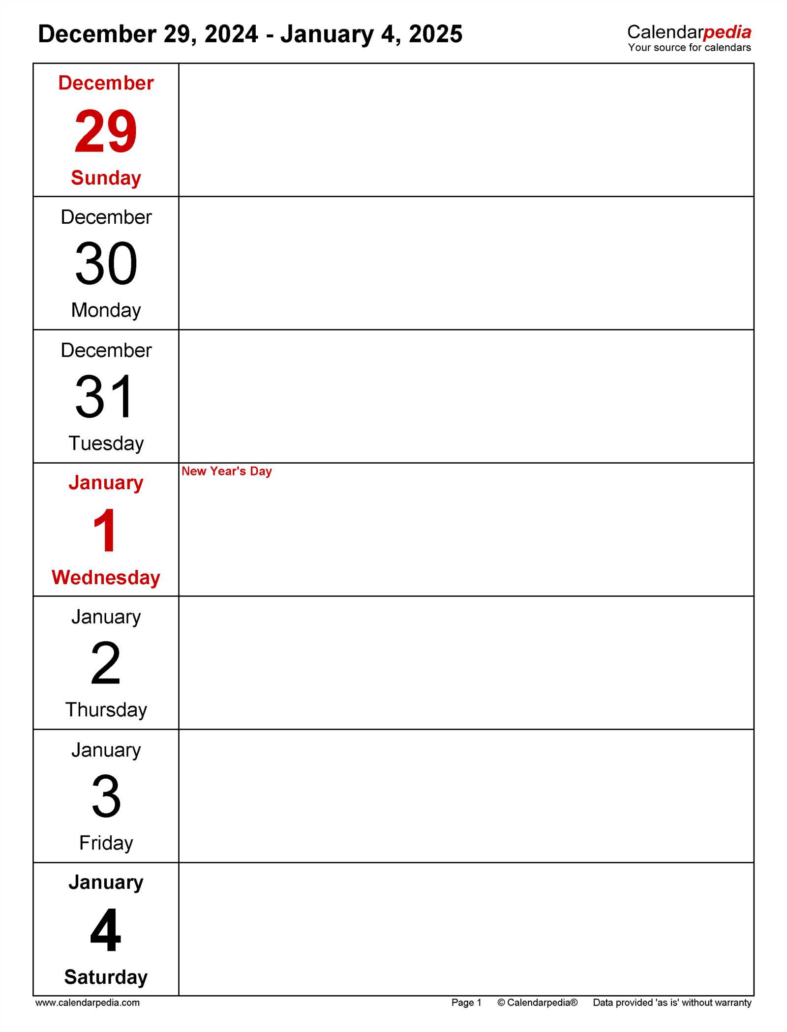 daily calendar 2025 template