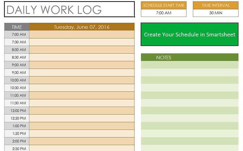 daily calendar log template