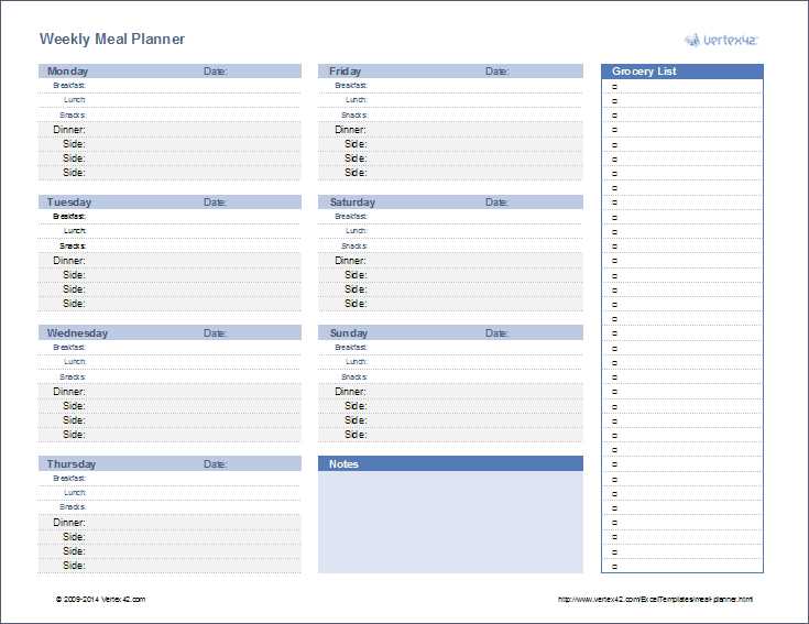 daily food calendar template