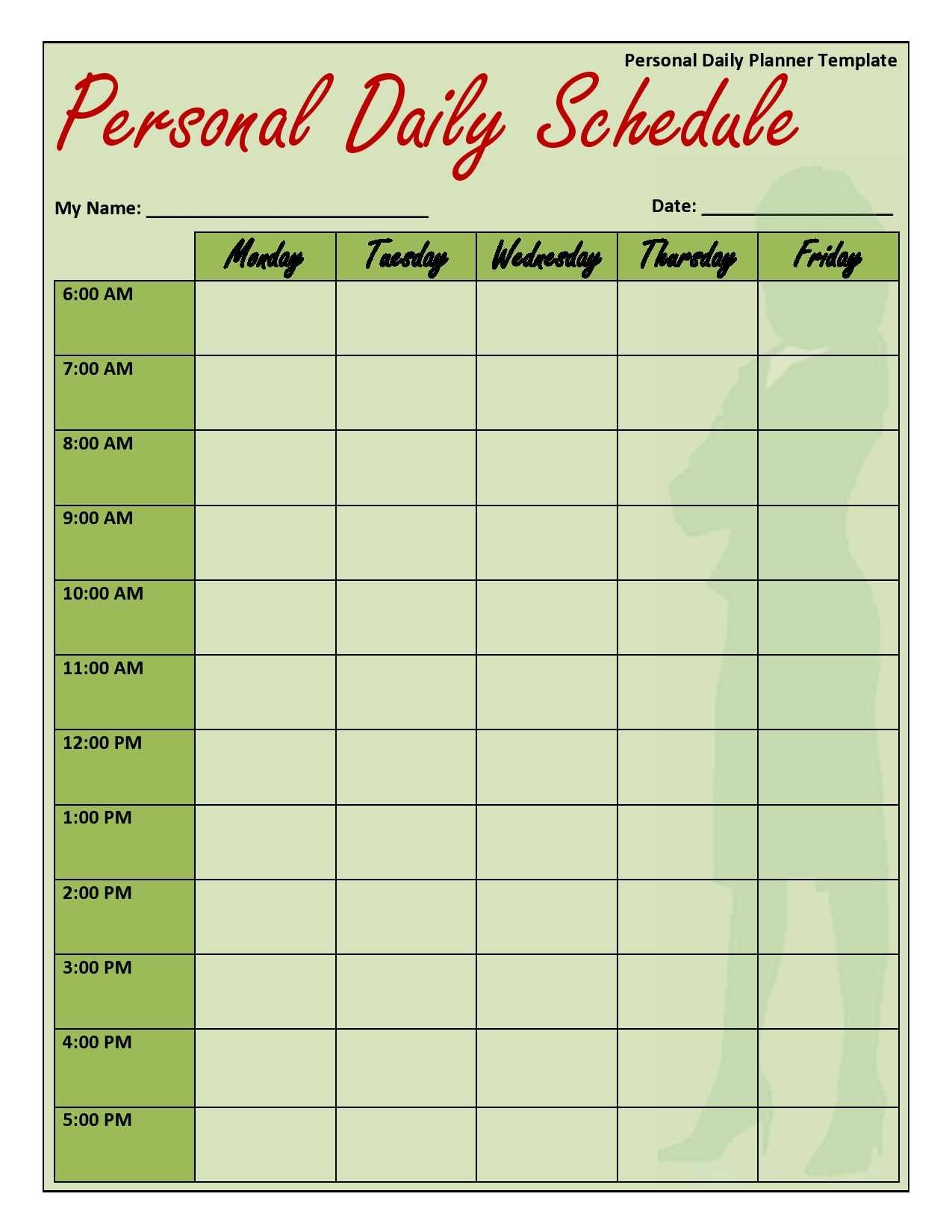 daily routine calendar template