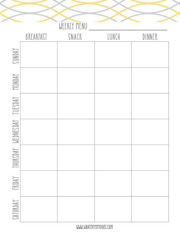 menu planner calendar template