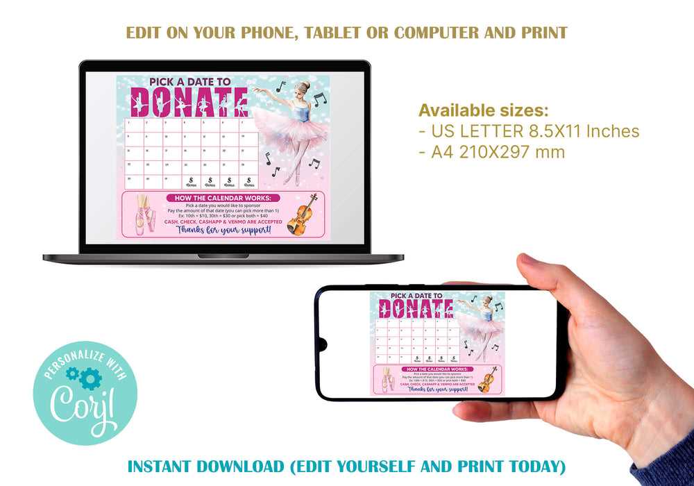 dance calendar fundraiser template free