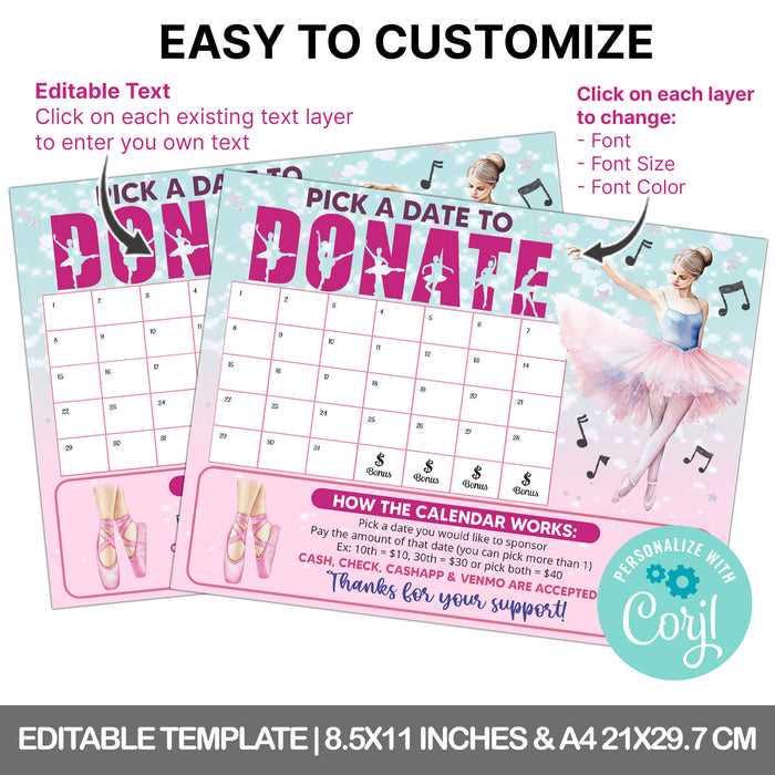 dance calendar fundraiser template free